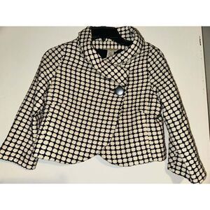 Banana Republic Black Ivory Geometric Textured Cropped Bolero Jacket Small Lined